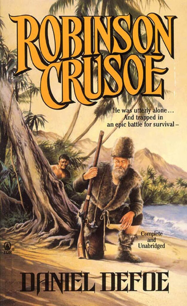 Comment on the development of the character of Robinson Crusoe in the story